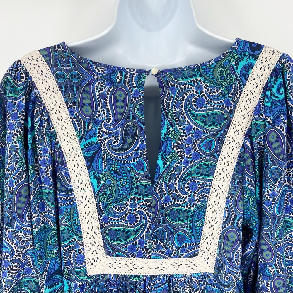 Anthropologie Lissa Boho Crochet Lace Detail Paisley Print Puff Sleeve Romper XS - Picture 12 of 16